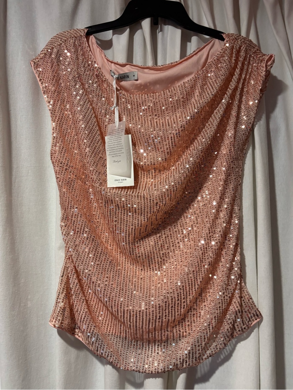 Pink Sequin Draped Women’s Top